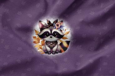 *Woodland Dreams* - Eigenproduktion -Waschbär - French Terry - EInzelpanel - + 40 cm Blätter Kombi (Hintergrund vom Panel)