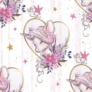 VORBESTELLUNG Allover - Serie Unicorn Dreams - Muster - Einhon- Herz/Blumen- Weiß